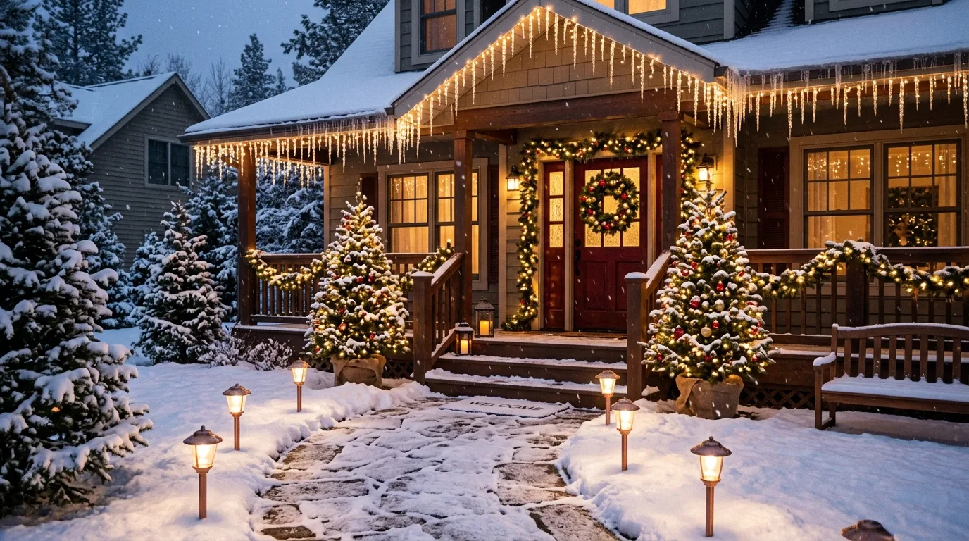 Style the steps so the porch feels complete from the street inspiration for a Christmas porch.